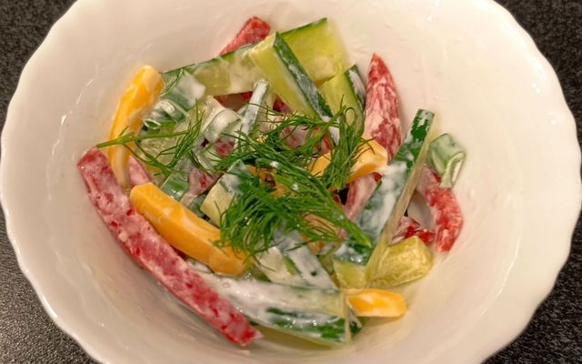 Салат с салями, пошаговый рецепт на 1350 ккал, фото, ингредиенты - Апрель
