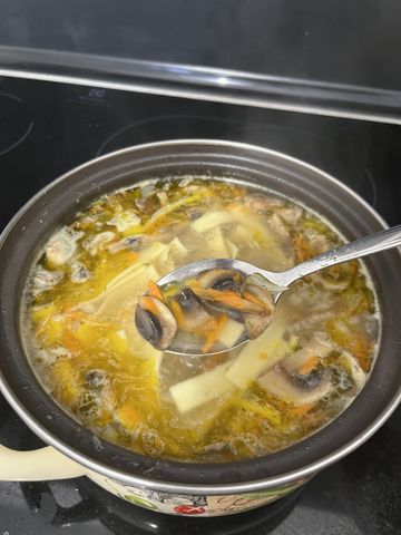 Суп лапша с курицей и грибами шампиньонами