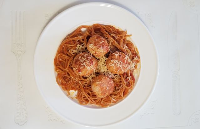 Паста спагетти с тефтелями в томатном соусе на сковороде рецепт с фото пошагово