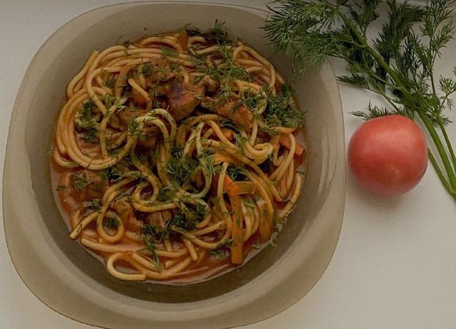 Сочная свинина со спагетти – пошаговый рецепт приготовления с фото